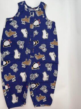 Vintage Baby Gap Arctic Animal Romper Overalls 18-24M Blue Cotton 90s